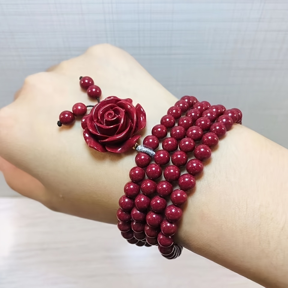 Buddhist Prayer Necklace with Red Cinnabar Stone, Gift